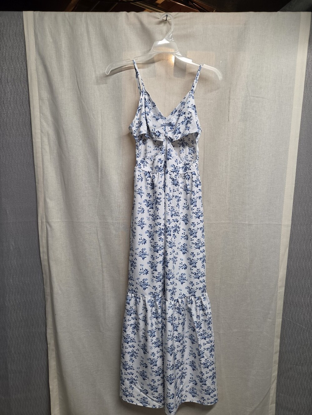 SHEIN White Maxi Dress with Blue Floral Print